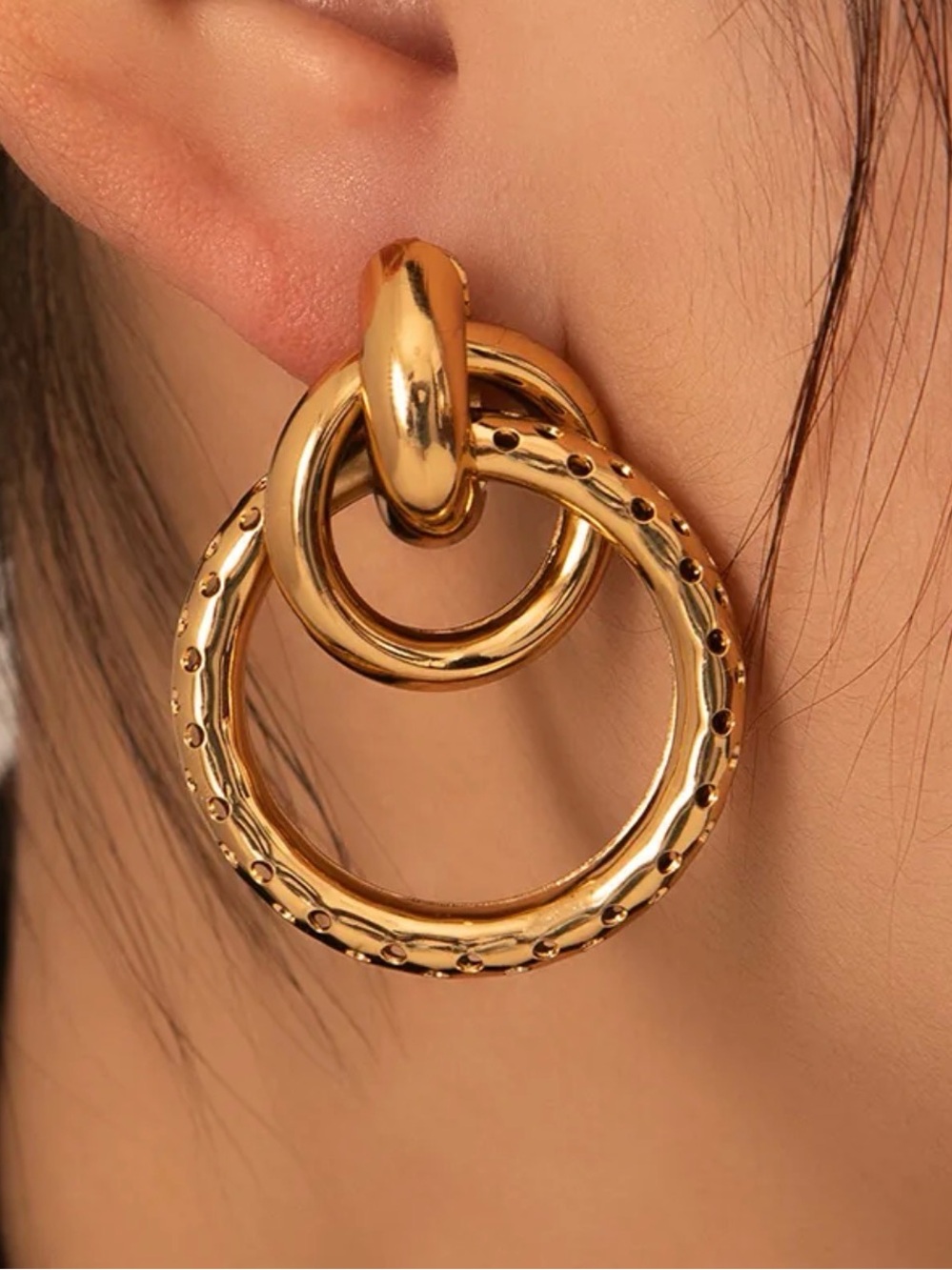 18k Gold chunky Double Hoop Statement Earrings - Women Jewelry